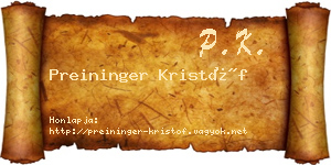 Preininger Kristóf névjegykártya